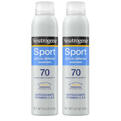 Neutrogena Sport Active Defense SPF 70 Sunscreen Spray, Sweat & Water Resistant Spray Sunscreen with Broad Spectrum Protection for Sunburn Prevention, Oxybenzone-Free, Twin Pack, 5 oz, 2 Pack