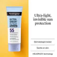 Neutrogena, Ultra Sheer Dry-Touch Sunscreen SPF 55 for Face and Body, Lightweight Non Greasy Broad Spectrum Uva/Uvb Protection, No White Cast, Water Resistant (80 Min) Travel Sunscreen Lotion, 88.7 mL