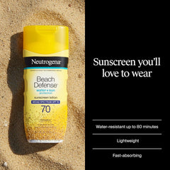 Neutrogena Beach Defense Sunscreen Lotion SPF 70 Broad Spectrum UVA UVB Protection Lightweight Water Resistant up to 80 Minutes Beach-Strength Sun Protection for Whole Family, 6.7 fl oz