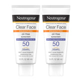 Neutrogena Clear Face Sunscreen Lotion for Acne-Prone Skin, Broad Spectrum SPF 50 Facial Sunscreen for Oily Skin, Oil-, Fragrance- & Oxybenzone-Free Water Resistant Sunscreen, Twin Pack, 2 x 3 fl. oz