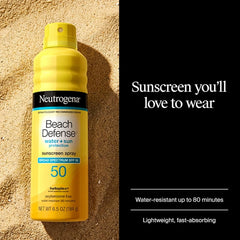 Neutrogena Beach Defense Sunscreen Spray SPF 50 Broad Spectrum UVA UVB Protection Lightweight Water Resistant up to 80 Minutes Oil-Free Beach-Strength Sun Protection for Whole Family, 6.5 oz