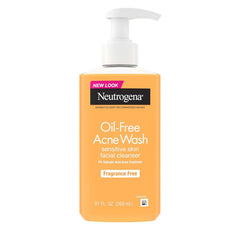 Neutrogena Oil-Free Acne Face Wash, Fragrance Free, Sensitive Skin Facial Cleanser with 2% Salicylic Acid Acne Treatment for Face, 9.1 Fl Oz