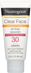 Neutrogena Clear Face Sunscreen for Acne-Prone Skin SPF 30, Broad Spectrum Facial Sunscreen Lotion, Lightweight, Non Comedogenic, Oil-, Fragrance- & Oxybenzone-Free Water Resistant (80 min), 3 fl. oz