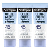 Neutrogena Ultra Sheer Dry-Touch Sunscreen For Face & Body, SPF 45 Broad Spectrum UVA/UVB Protection, Lightweight Water Resistant & Non-Greasy, Travel Size Sunscreen, 3 fl. oz Pack of 3