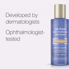 Neutrogena Gentle Oil-Free Eye Makeup Remover & Cleanser for Sensitive Eyes, Non-Greasy Makeup Remover, Removes Waterproof Mascara, Dermatologist & Ophthalmologist Tested, 5.5 fl. oz, 3 Pack