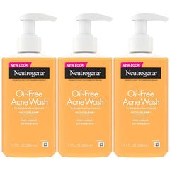 Neutrogena Oil Free Acne Face Wash for Oily Skin, Acne Control Cleanser with Salicylic Acid Noncomedogenic Residue-Free Facial Cleanser in Easy-Pump Bottles, 3 pack of 9.1 fl oz