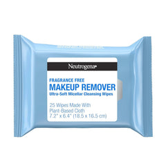 Neutrogena Makeup Remover Wipes for Face Daily, Fragrance-Free, Gently Removes Oil, Dirt, and Waterproof Makeup in a Simple Fully Plant-Based Cloth, 25 ct