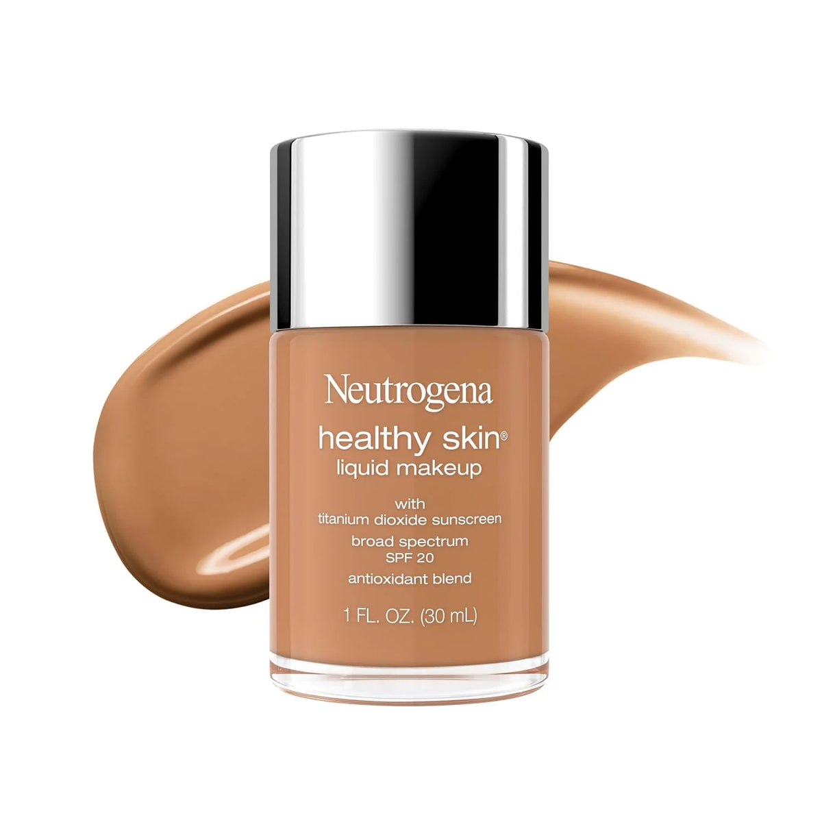 Neutrogena Healthy Skin Liquid Foundation Makeup Broad Spectrum SPF 20 Sunscreen, Medium Coverage, Vit B5, Antioxidants, All Day Wear, Warm Bronze 420W, 1 fl. oz