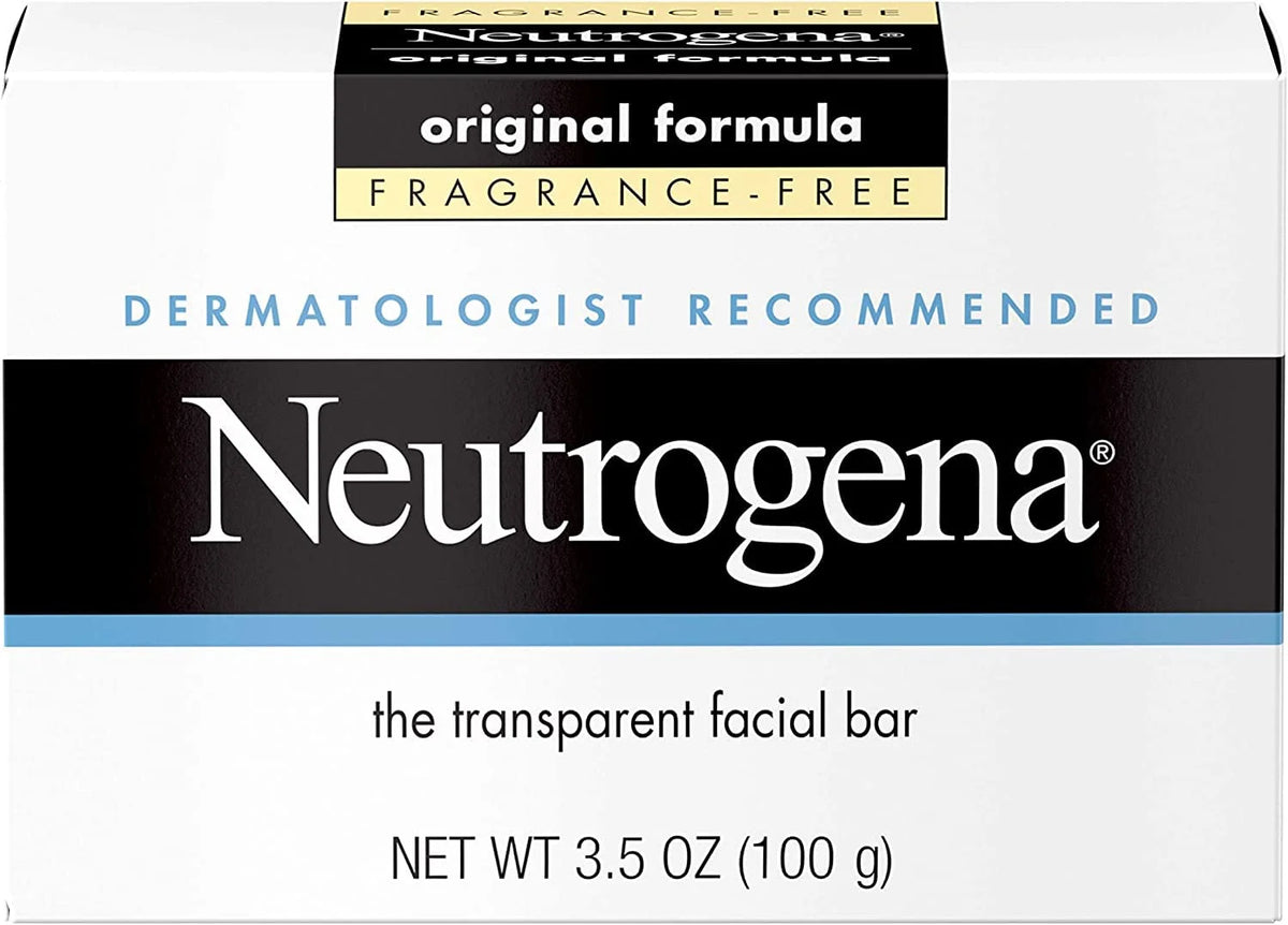 Neutrogena Original Fragrance-Free Facial Cleansing Bar with Glycerin, Pure & Transparent Gentle Face Wash Bar Soap, Free of Harsh Detergents, Dyes & Hardeners, 3.5 oz (Pack of 3)