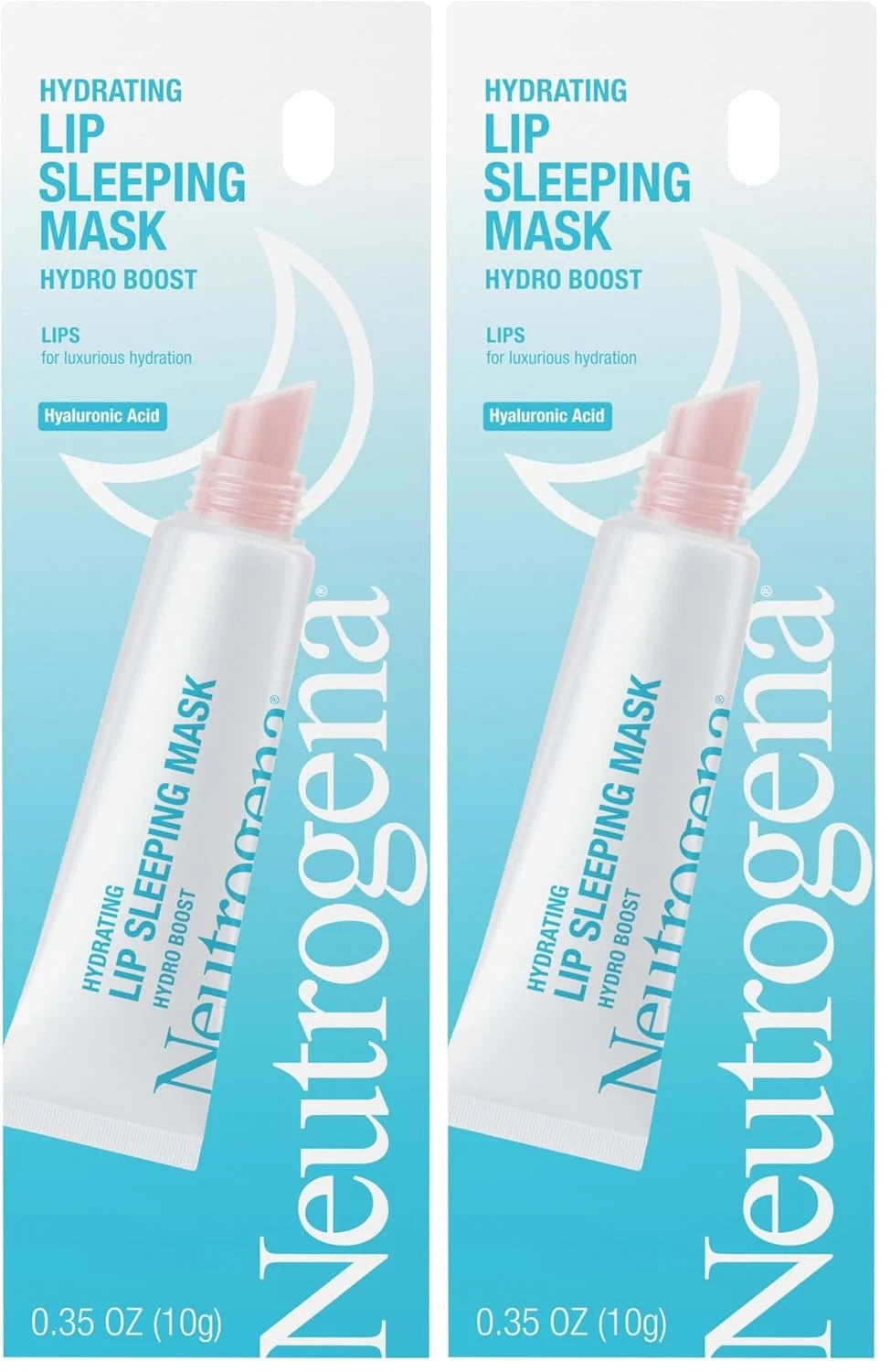 Neutrogena Hydro Boost Hydrating Lip Sleeping Mask with Hyaluronic Acid,Clear Overnight and Daily Moisturizing Treatment for Very Dry Lips,Fragrance Free Squeeze Tube Lip Balm,0.35 oz,(Pack of 2)