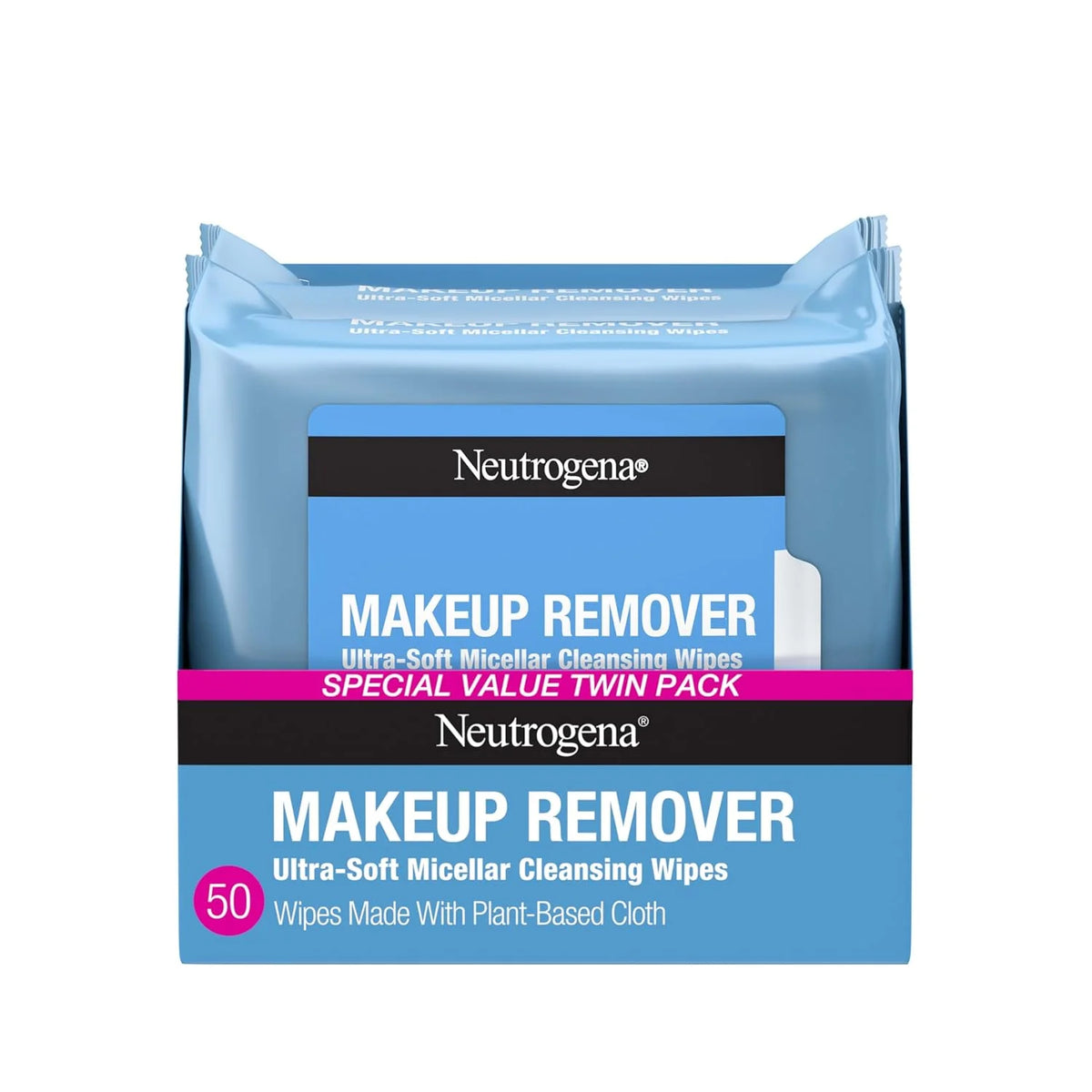 Neutrogena Makeup Remover Micellar Wipes for Face Daily Gently Removes Oil Dirt and Waterproof Makeup in a Simple Fully Plant-Based Cloth, 25 Count (Pack of 24)