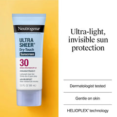 Neutrogena Ultra Sheer Dry-Touch Sunscreen SPF 30 for Face & Body, Lightweight Non Greasy, Broad Spectrum UVA/UVB, No White Cast, Water Resistant (80 Min) Travel Sunscreen Lotion, 3 fl oz, Pack of 3