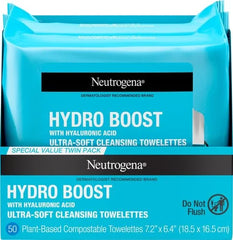 Neutrogena Hydro Boost Ultra-Soft Micellar Cleansing Wipes with Hyaluronic Acid, Hydrating Makeup Remover Wipes Remove Dirt & Waterproof Makeup, Hypoallergenic, Plant-Based Cloth, 2 x 25 ct