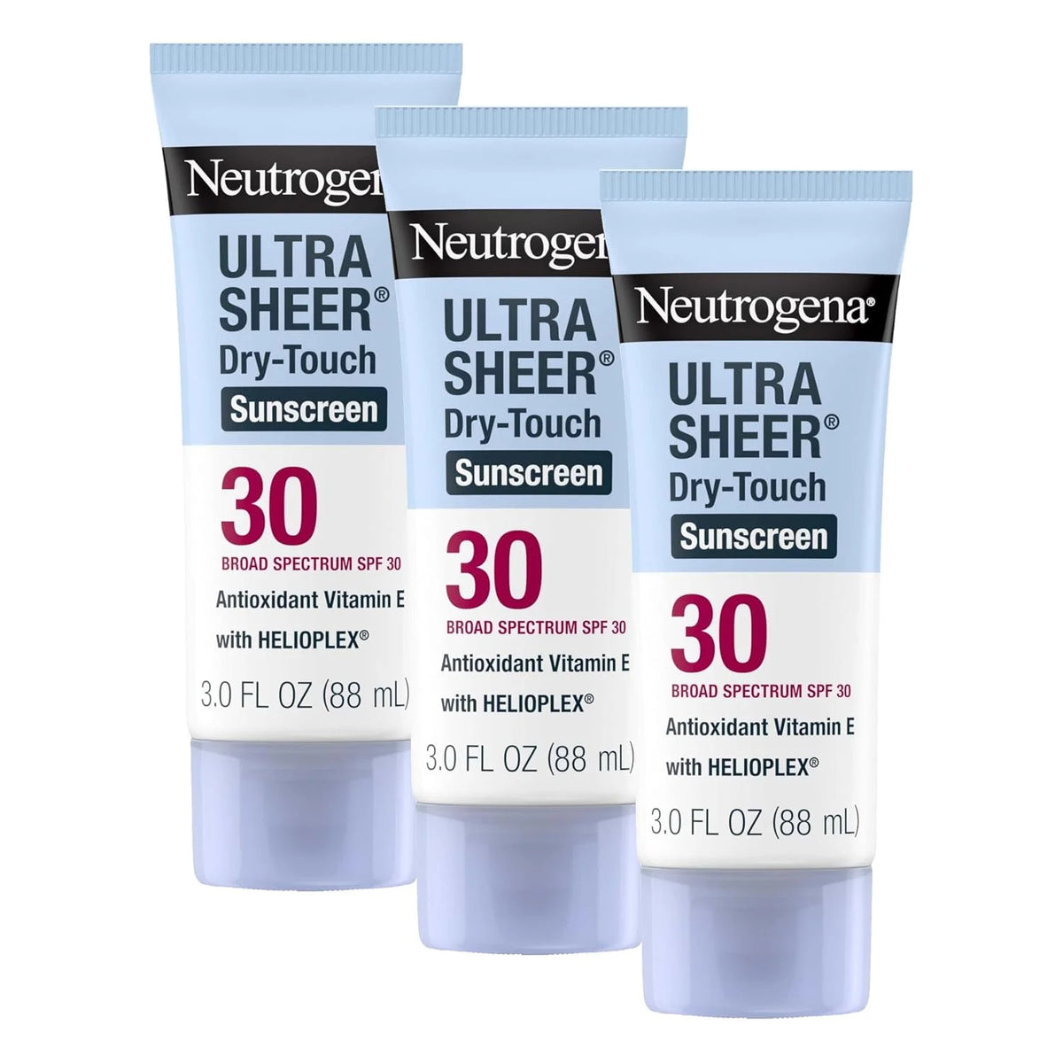 Neutrogena Ultra Sheer Dry-Touch Sunscreen For Face & Body, SPF 30 Broad Spectrum UVA/UVB Protection, Lightweight Water Resistant & Non-Greasy, Travel Size Sunscreen, 3 fl. oz (Pack of 3)