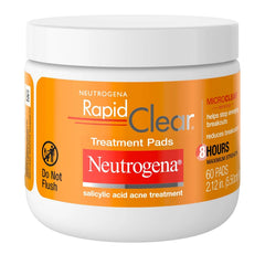 Neutrogena Rapid Clear Acne Treatment Pads with Salicylic Acid Facial Cleanser for Face Cleansing and Oil Removal, Helps Fight Pimples, 60 Count, Resealable Jar