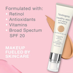 Neutrogena Healthy Skin Anti-Aging Perfector Tinted Facial Moisturizer and Retinol Treatment with Broad Spectrum SPF 20 Sunscreen with Titanium Dioxide, 50 Tan to Medium, 1 fl. oz (Pack of 2)
