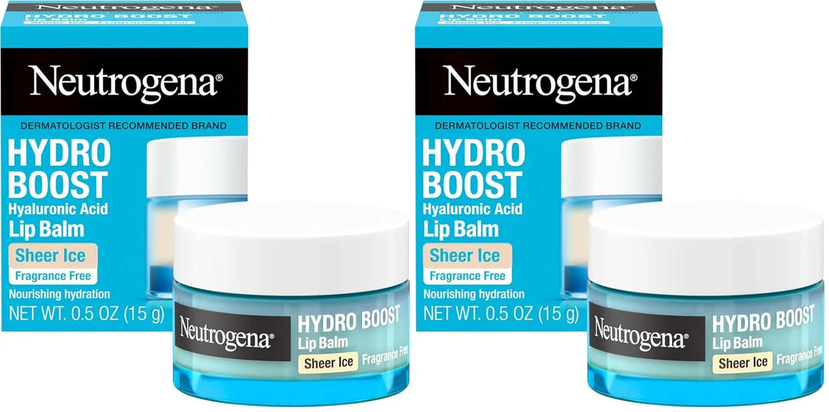 Neutrogena Hydro Boost Hyaluronic Acid, Unscented Lip Balm Leaves Lips Feeling Hydrated, Sheer Ice Nude Lip Balm with a Sweet Sugar Flavor, Fragrance Free, 0.5 oz (Pack of 2)