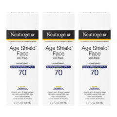 Neutrogena Age Shield Face Oil-Free Sunscreen Lotion with Broad Spectrum SPF 70, Non-Comedogenic Moisturizing Sunscreen to Help Prevent Signs of Aging, PABA-Free, 3 fl. oz (Pack of 3)