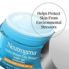 Neutrogena Hydro Boost City Shield Water Gel Face Moisturizer with Broad Spectrum SPF 25 Hydrating Facial Sunscreen with Hyaluronic Acid Oil Free and Noncomedogenic Face Lotion, 1.7 oz