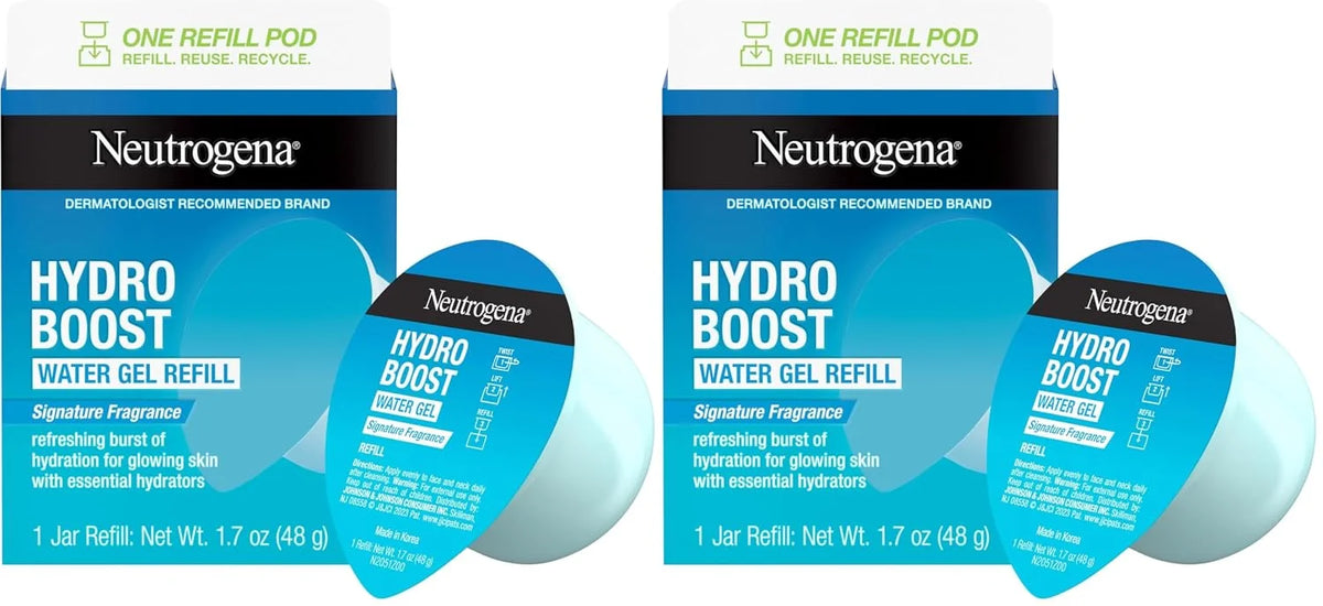 Neutrogena Hydro Boost Water Gel Face Moisturizer Refill Pod, Refill Pack-of Hyaluronic Acid Moisturizer for a Refreshing Burst of Hydration & Dewy Skin, Signature Fragrance, 1.7 oz,(Pack of 2)