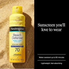 Neutrogena Beach Defense Sunscreen Spray SPF 70 Broad Spectrum UVA UVB Protection Lightweight Water Resistant up to 80 Minutes Beach-Strength Sun Protection for Whole Family, 6.5 oz