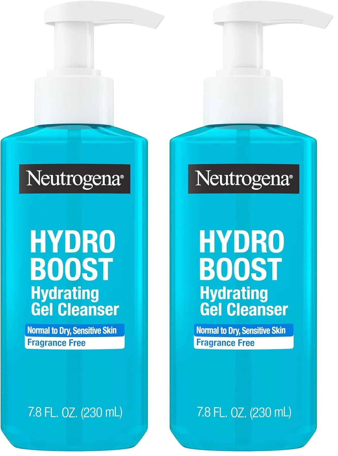 Neutrogena Hydro Boost Face Wash,Fragrance Free,Hydrating Facial Cleanser with Hyaluronic Acid,Daily Foaming Face Wash & Makeup Remover,Hypoallergenic Gel Cleanser,7.8 fl. oz,(Pack of 2)
