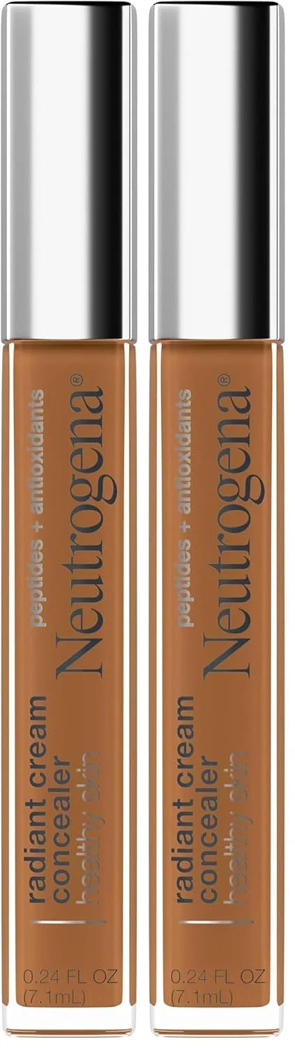 Neutrogena Healthy Skin Radiant Brightening Cream Concealer with Peptides & Vitamin E Antioxidant, Lightweight Perfecting Concealer Cream, Non-Comedogenic, Pecan Medium/Deep 02 with warm (Pack of 2)