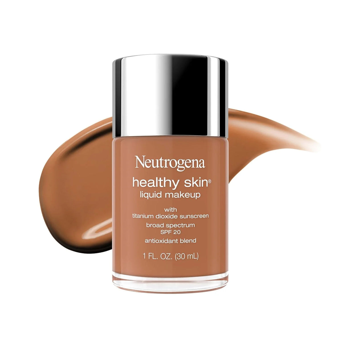 Neutrogena Healthy Skin Liquid Foundation Makeup Broad Spectrum SPF 20 Sunscreen, Medium Coverage, Vit B5, Antioxidants, All Day Wear, Cool Bronze 440C, 1 fl. oz