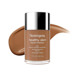 Neutrogena Healthy Skin Liquid Foundation Makeup Broad Spectrum SPF 20 Sunscreen, Medium Coverage, Vit B5, Antioxidants, All Day Wear, Deep Olive 530W, 1 fl. oz