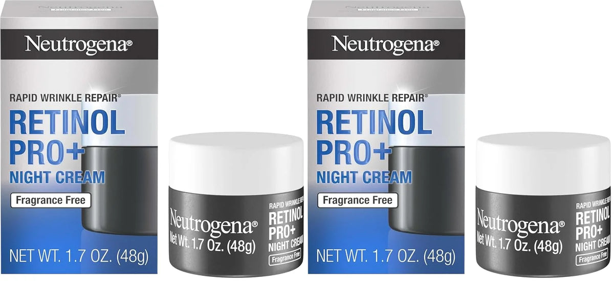 Neutrogena Retinol Pro+ Anti-Wrinkle Night Moisturizer,Rapid Wrinkle Repair,Anti-Aging Face & Neck Cream,Formulated without fragrance,parabens,dyes,& phthalates,Retinol,1.7 oz,(Pack of 2)