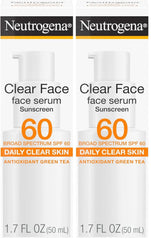 Neutrogena Clear Face Serum Sunscreen with Green Tea,Broad Spectrum SPF 60,Non-Comedogenic Face Sunscreen for Lightweight UVA/UVB Protection,Oxybenzone- & Fragrance-Free,1.7 fl. oz,(Pack of 2)