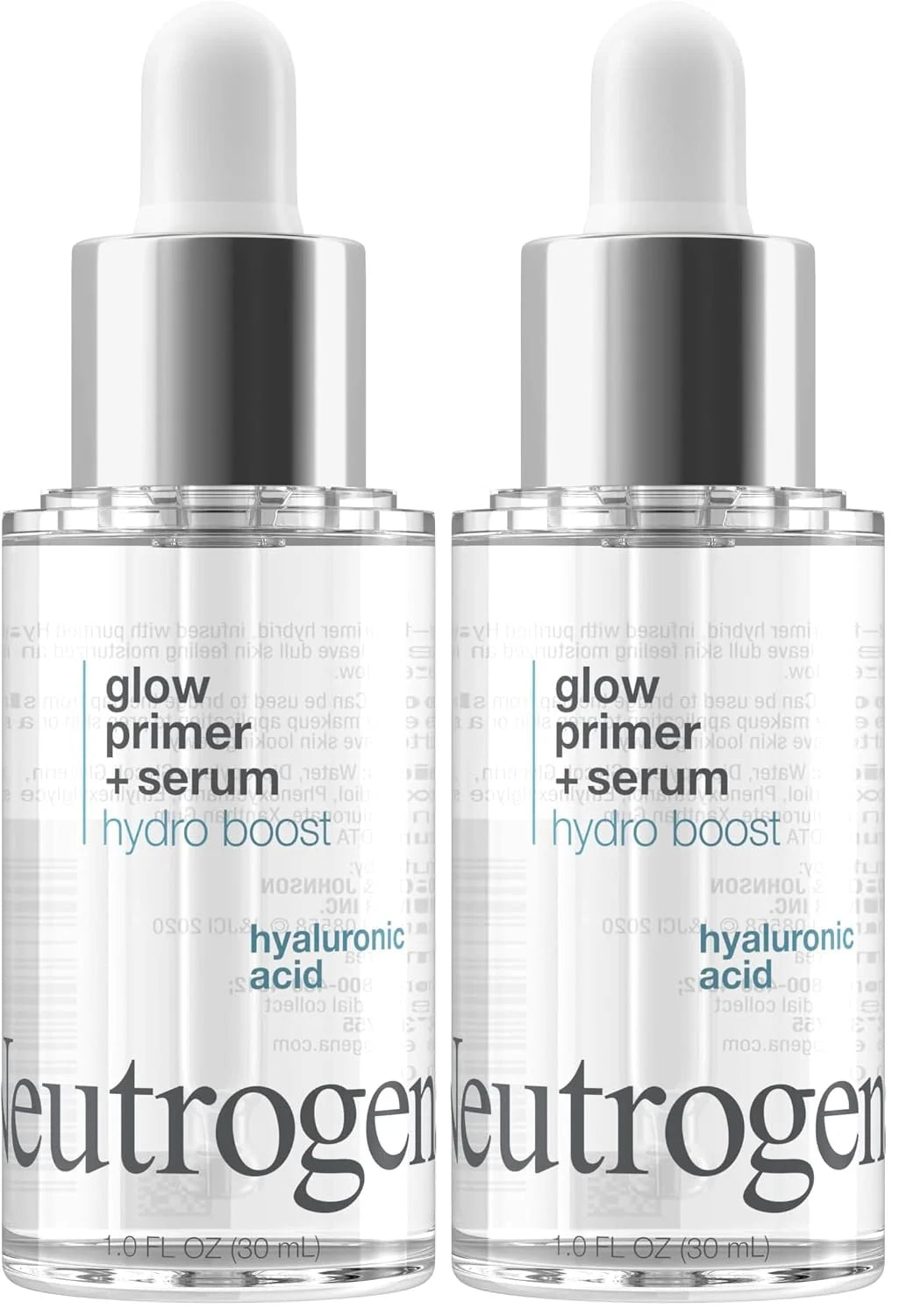 Neutrogena Hydro Boost Glow Booster Primer & Serum, Hydrating & Moisturizing Face Serum-to-Primer Hybrid, Infused with Purified Hyaluronic Acid & Designed to Instantly Hydrate, 1.0 fl. oz (Pack of 2)