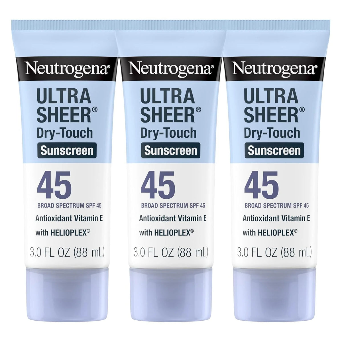 Neutrogena Ultra Sheer Dry-Touch Sunscreen For Face & Body, SPF 45 Broad Spectrum UVA/UVB Protection, Lightweight Water Resistant & Non-Greasy, Travel Size Sunscreen, 3 fl. oz Pack of 3
