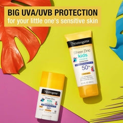 Neutrogena Sheer Zinc Oxide Kids Mineral Sunscreen Stick, SPF 50 Plus UVA/UVB Broad Spectrum Protection, Water-Resistant Sunscreen Stick, Gentle on Sensitive Skin, Dermatologist Recommended, 1.5 oz