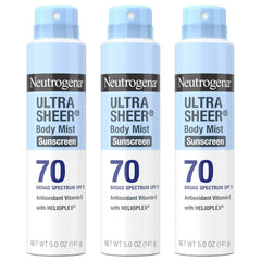 Neutrogena Ultra Sheer Dry Touch Sunscreen Spray SPF 70 Broad Spectrum UVA UVB Protection Lightweight Water Resistant up to 80 Minutes PABA Oxybenzone Free, 3-pack of 5 oz