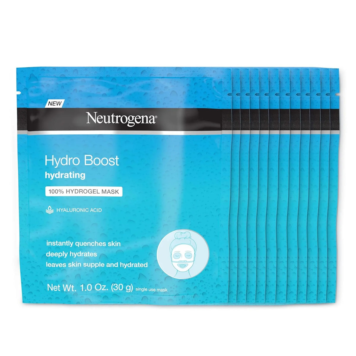 Neutrogena Hydro Boost Hydrating Face Mask 100% Hydrogel Sheet Moisturizing Instantly Quench Dry Skin Gentle Noncomedogenic Skin Care Mask, 12 pack of 1 oz