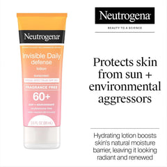 Neutrogena Invisible Daily Defense Fragrance-Free Sunscreen Lotion, Broad Spectrum SPF 60+, Oxybenzone-Free & Water-Resistant, Sun & Environmental Aggressor Protection, 3.0 fl. oz