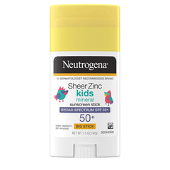 Neutrogena Sheer Zinc Oxide Kids Mineral Sunscreen Stick, SPF 50 Plus UVA/UVB Broad Spectrum Protection, Water-Resistant Sunscreen Stick, Gentle on Sensitive Skin, Dermatologist Recommended, 1.5 oz