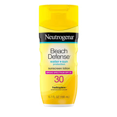 Neutrogena Sunscreen Lotion Beach Defense SPF 30, Face and Body Sunscreen, Hawaii Reef Act 104 Compliant, Octinoxate & Oxybenzone Free, Oil Free, Fast Absorbing Sun Care, 6.7 fl. oz (Pack of 12)