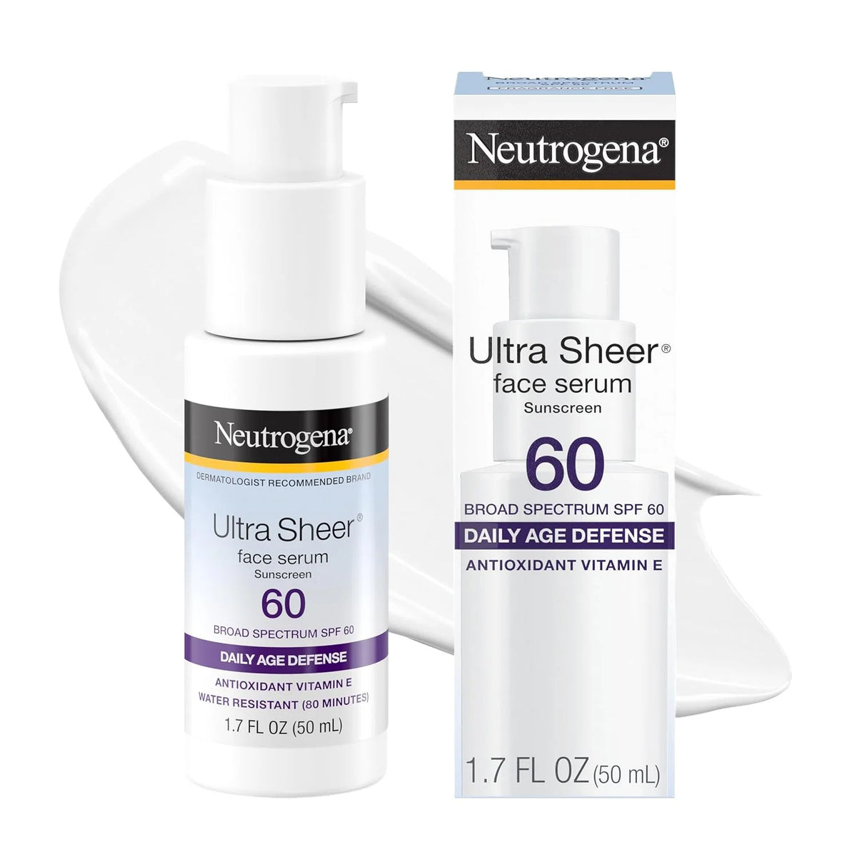 Neutrogena, Ultra Sheer Face Sunscreen with Vitamin E and SPF 60, Sunscreen for Face with Broad Spectrum Uva/Uvb Protection, Fragrance-Free, Oxybenzone-Free, Water-Resistant (80 minutes), 50.3 mL