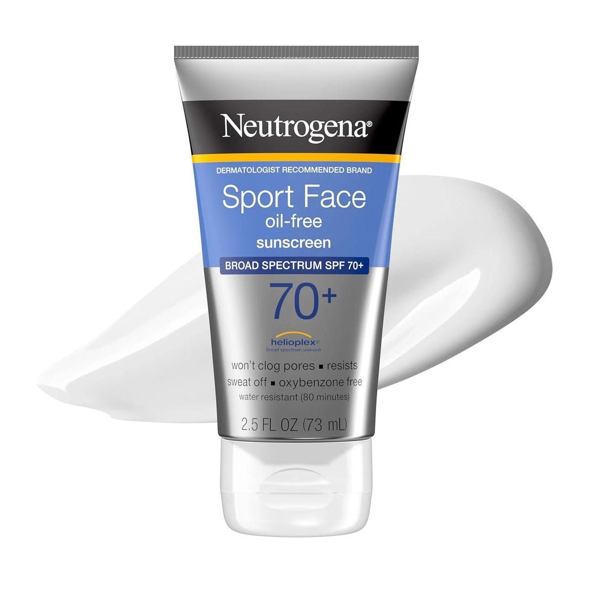 Neutrogena, Sport Face Sunscreen SPF 70+, Oil-Free, Sweat and Water-Resistant, Broad-Spectrum UVA/UVB, 2.5 Fl Oz