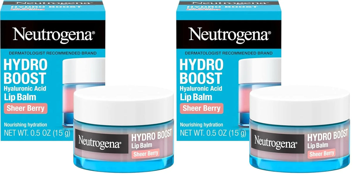 Neutrogena Hydro Boost Hyaluronic Acid Lip Balm,Nourishing Vitamin E Leaves Lips Feeling Hydrated,Sheer Pink Tinted Color with a Sweet Berry Flavor,Sheer Berry,0.5 oz,(Pack of 2)