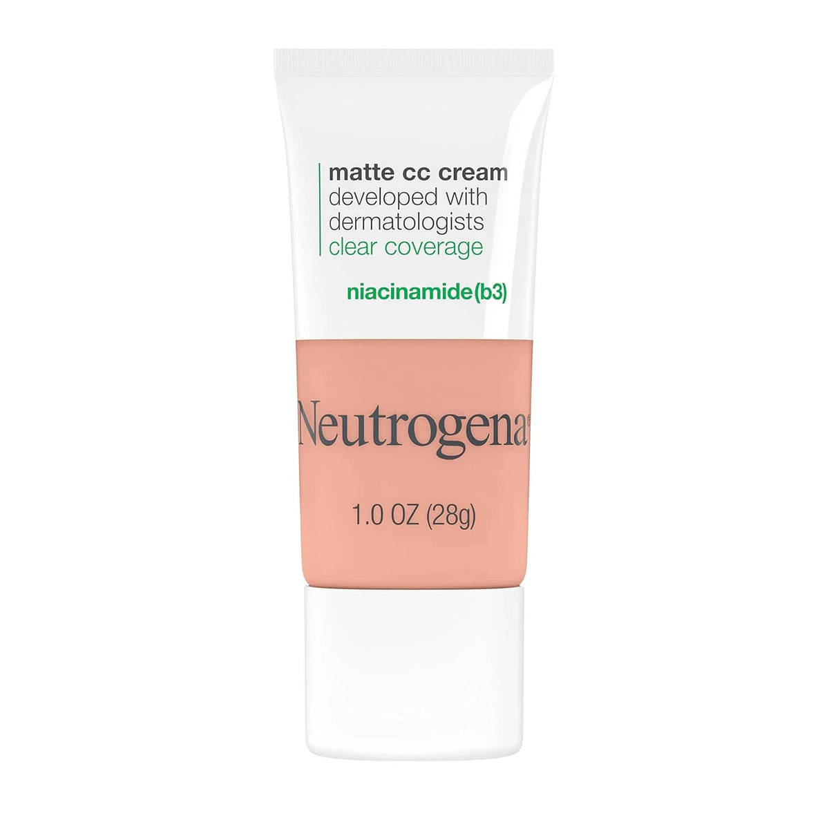 Neutrogena Clear Coverage Flawless Matte CC Cream, Full-Coverage Color Correcting Cream Face Makeup with Niacinamide (b3), Hypoallergenic, Oil Free &-Fragrance Free, Apricot, 1 oz