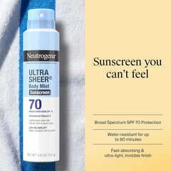Neutrogena Ultra Sheer Dry Touch Sunscreen Spray SPF 70 Broad Spectrum UVA UVB Protection Lightweight Water Resistant up to 80 Minutes PABA Oxybenzone Free, 3-pack of 5 oz