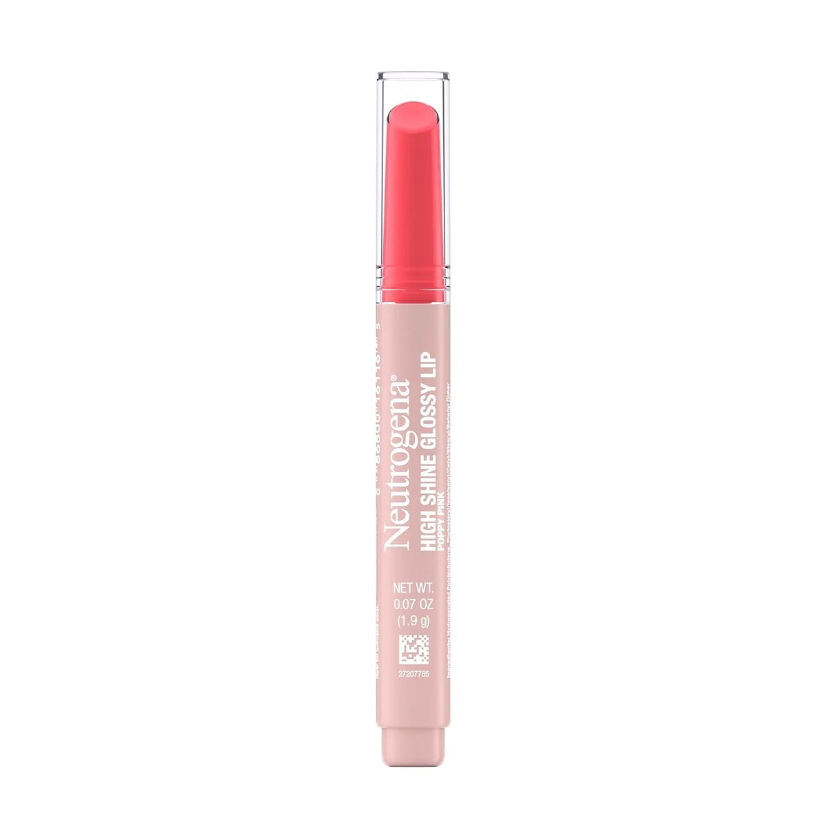 Neutrogena High Shine Glossy Lip, Nourishing Lip Gloss with Maracuja Oil, Antioxidant Vitamin E & Vitamins, Non-Retractable, Buildable Pigmented Color, Poppy Pink, 0.07 oz